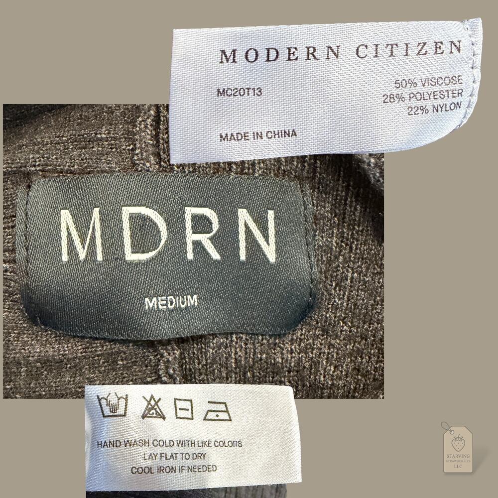 Modern Citizen Mixed Rib Mock Neck Sweater Medium Grey Architectural Knit Tunic - Picture 5 of 5